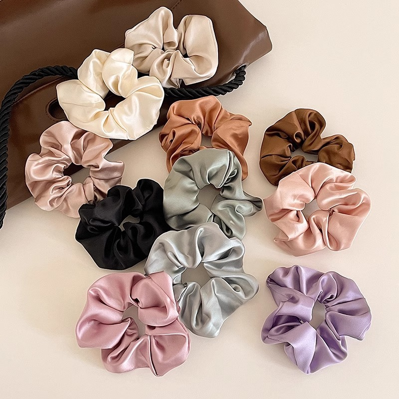 Anillo de pelo de cerdo coreano de seda satén de color sólido de alta calidad de la cabeza de la cuerda de cabello de flores de estilo francés de cola de caballo correa de cabello para mujeres