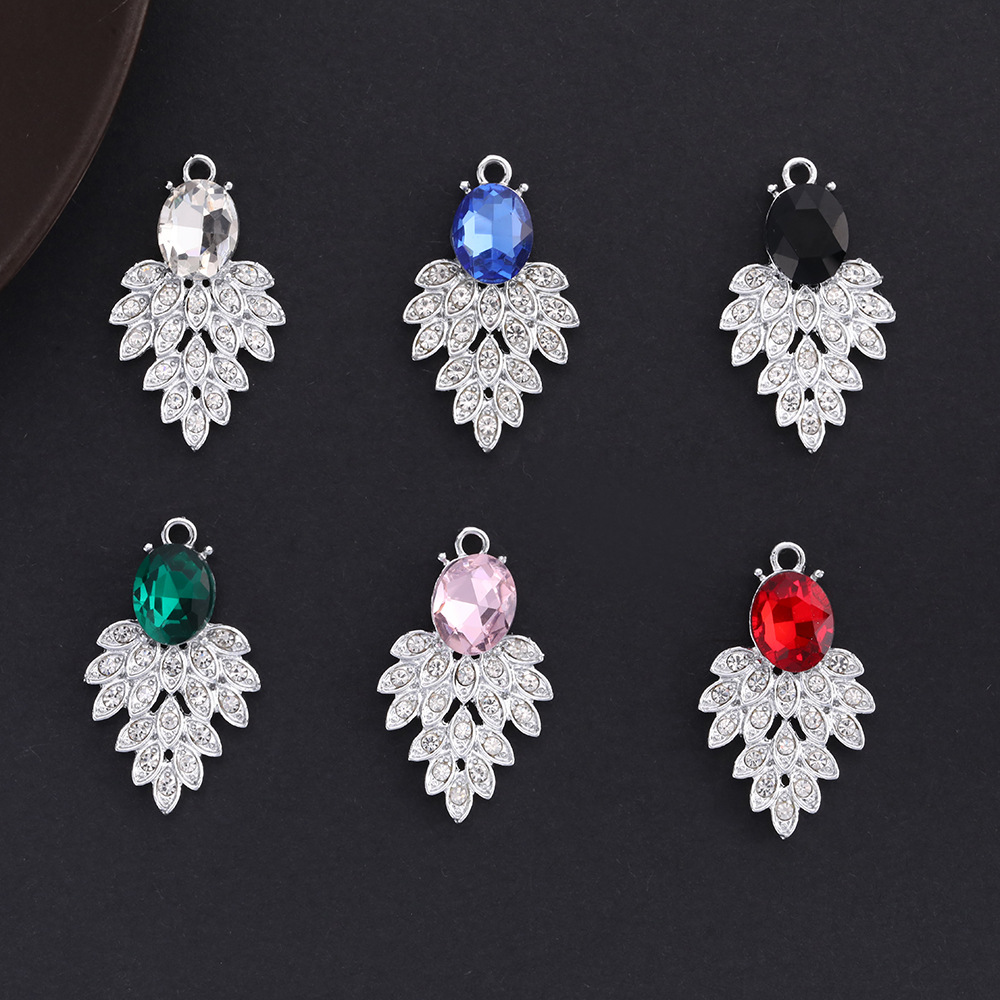 欧美简约叶子形状梓合金 镶嵌宝石diy饰品配件水滴型服装项链首饰
