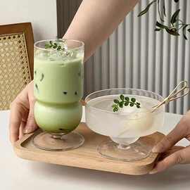 ins风高脚玻璃杯水果茶咖啡杯奶茶冷饮料饮品杯水杯子雪糕甜品碗