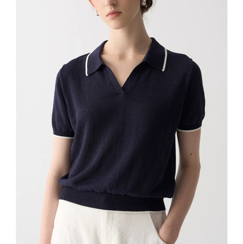 Weshe Yarn Tens Cotton Polo Shirt Old Money Style Tennis Suit Short Sleeve Knitted Sweater Women's Sports Top