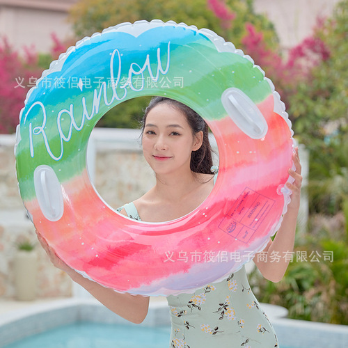 Supply ins Internet celebrity fairy adult swimming ring thickened PVC rainbow pattern swimming ring armpit ring