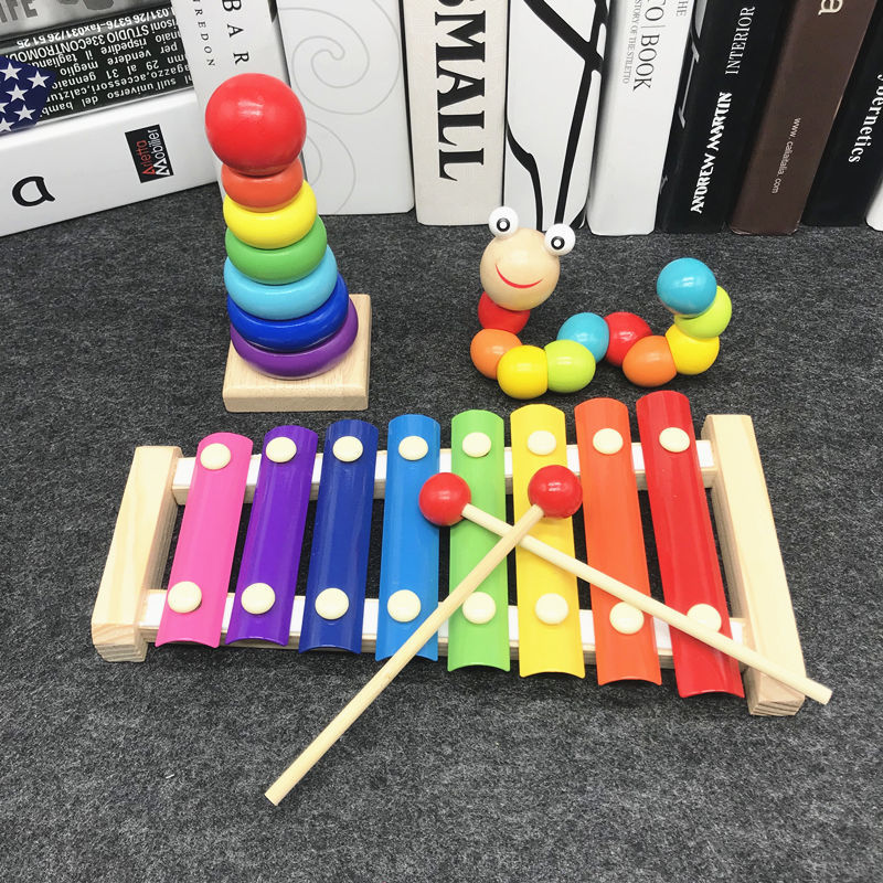 Wooden musical toy for infants and toddlers, boys and girls, with eight-tone hand-held instruments, suitable for ages 1-2-3.