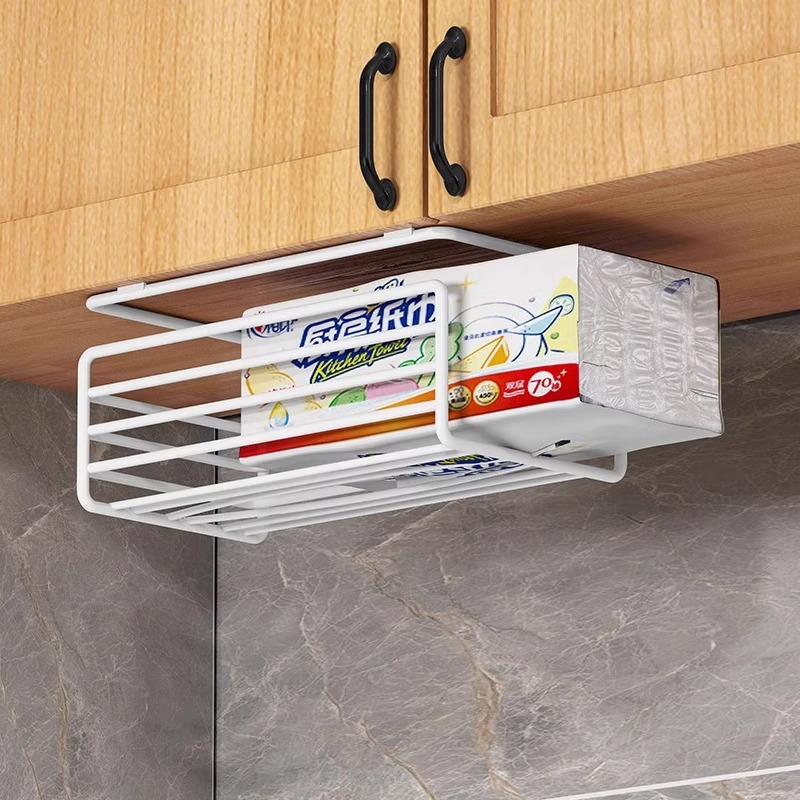 Estante de toallitas de cocina sin agujeros de hierro forjado estante de papel de servilletas domésticas puertas de gabinete caja de extracción estante de pared