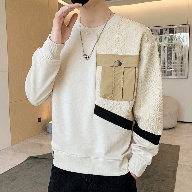 2023 Spring New Sweater Men's Spring and Autumn Fashionable Loose Autumn Clothes Collocation Outside Wear Clothes Stitching Students