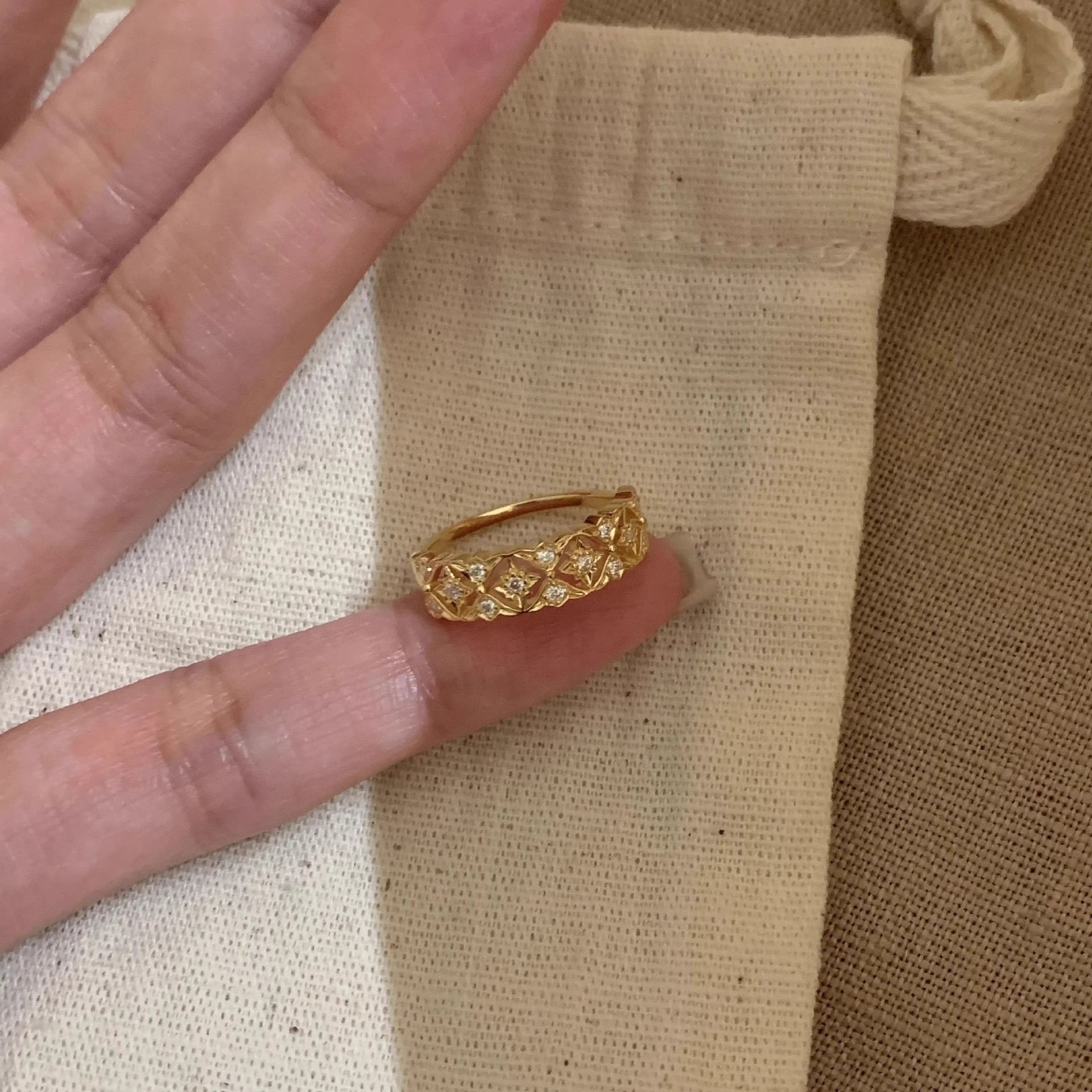 Vintage Star Crystal Adjustable Ring