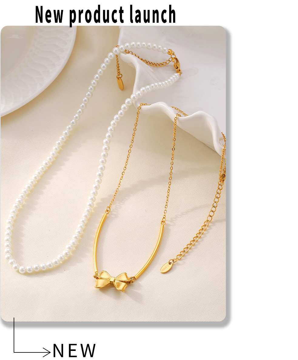 Collana con fiocco e orecchini vintage con dolce principessa, set di perline impilate e catena per clavicola_voghion.com