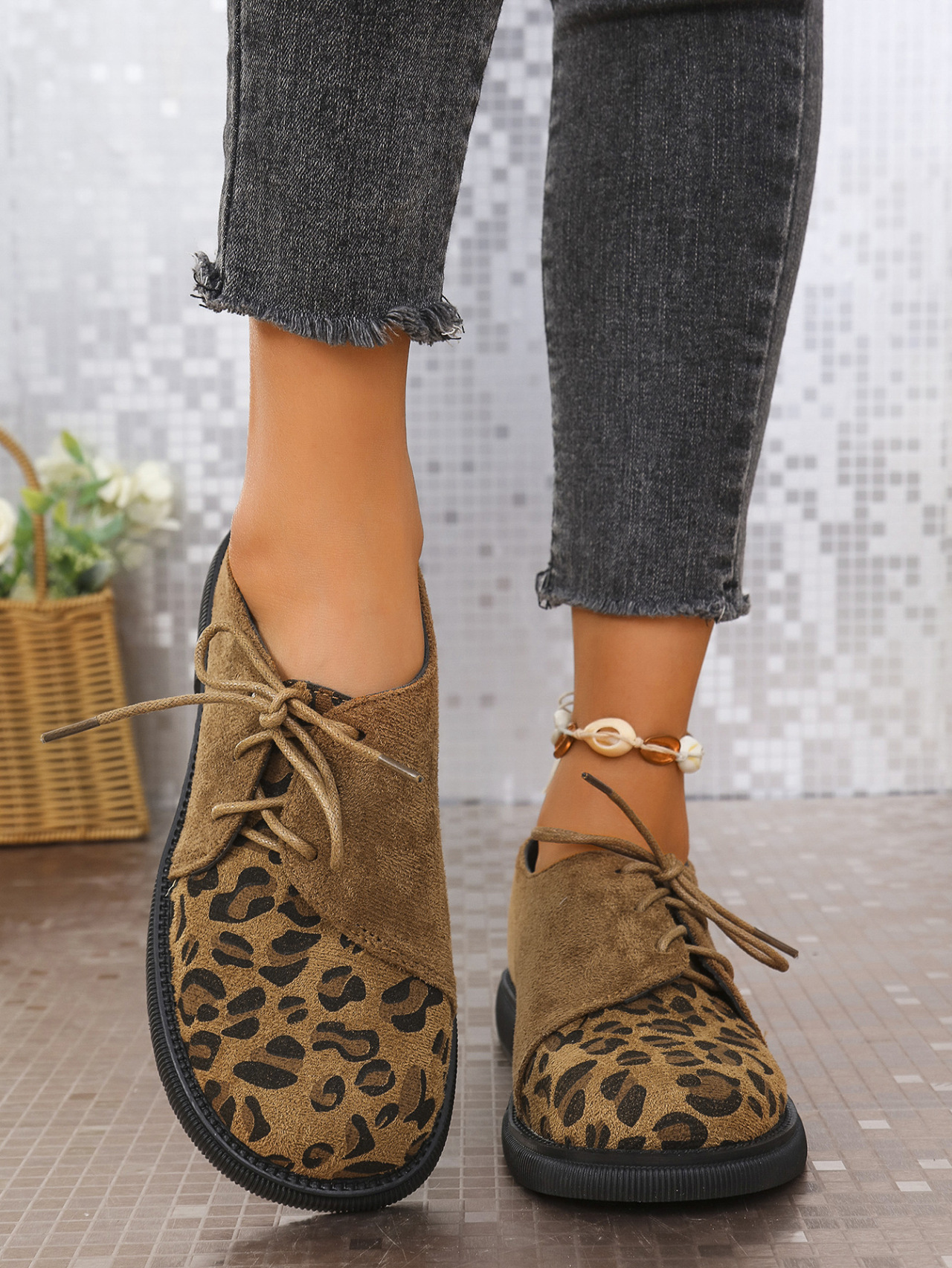 Plus Size Women's Leopard Print Platform Loafers With Chunky Heel_voghion.com