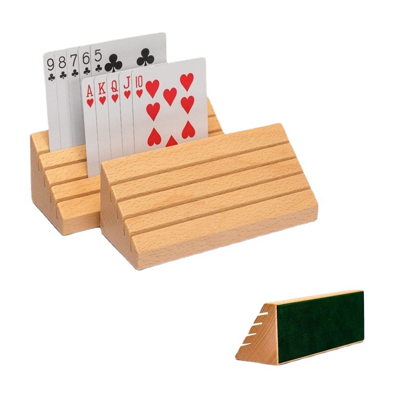 Una pieza al por mayor de madera jugando a los naipes soporte de madera de la exhibición de la tarjeta de juego de la familia