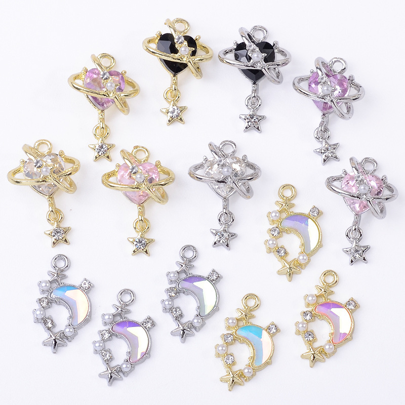 Simple Alloy Moon Splash Star River Clear Water Light 14K Dream Moon Pendant Mocha DIY Nail Decoration in stock