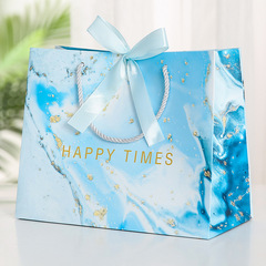Ins-style fresh marble pattern gift bag, ribbon bow paper bag, cosmetic high-end clothing store tote bag