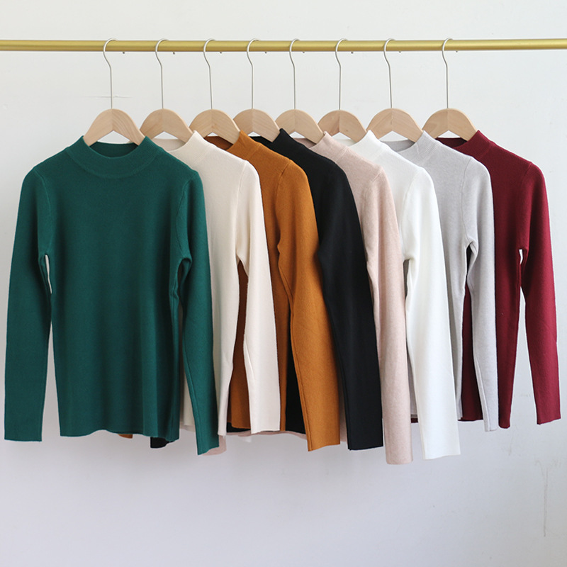Autumn and Winter Women's Half Turtleneck Long-Sleeved Knitwear, Warm and Heated Inner Layer, Slim Fit, Large Knitwear Bottoming Shirt
