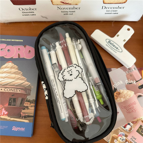 ins Japanese original puppy transparent pencil bag large capacity stationery bag student high-value pencil case for primary and secondary school students