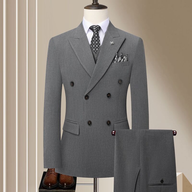 Double-breasted men's suit set, professional two-piece business formal wear, Korean-style casual suit, groom's wedding jacket