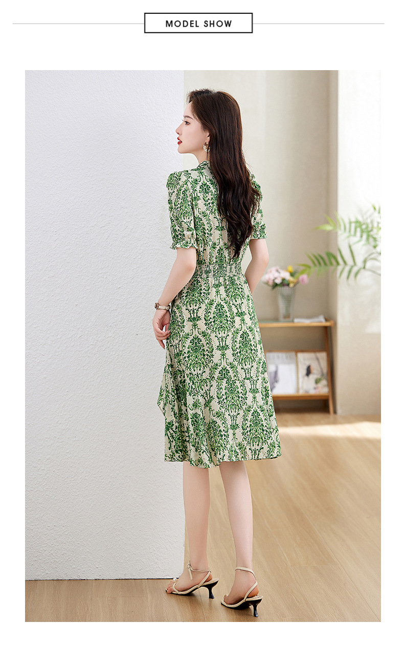 Váy maxi nữ cổ chữ V thắt eo họa tiết hoa nhí mùa hè — Màu xanh lá, Màu đỏ chi tiết 19
