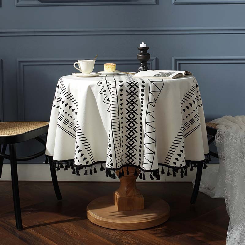 Bohemian Multicolor Printing Geometric Tassel Round Table Cloth Western Table Home Coffee Table Cover Cloth display picture 5