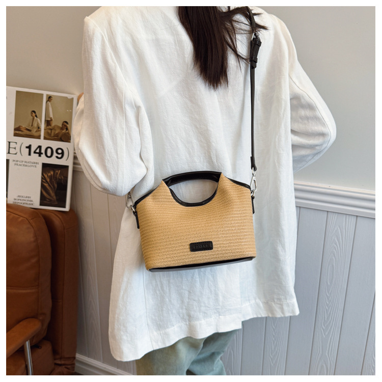 Fashionable bucket bag for women 2025 Summer new style work and commuting patchwork woven bag, simple and casual single-shoulder small bag, trendy undefined