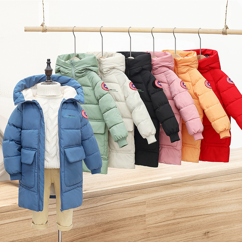 Winter new children's cotton-padded coat middle school children's cotton-padded coat in long boys and girls Korean edition thick hooded cotton-padded coat wholesale