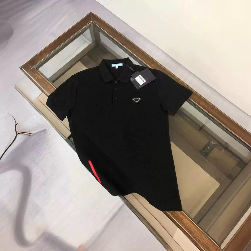 P Home High Version Triangle Label Casual Daily Summer Short-sleeved T-shirt Men's and Women's Pujia Rubber Strip Lapel POLO Shirt Top