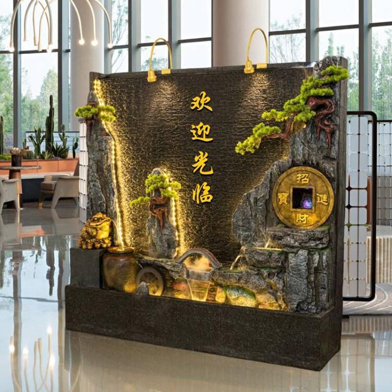 客厅新中式庭院水景水幕墙假山流水喷泉装饰景观造景流水墙摆件