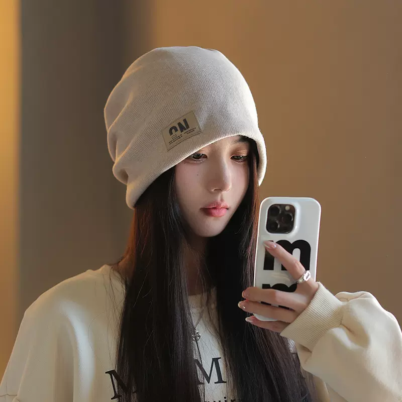 大头围堆堆帽小针防寒护耳套头帽女春秋季保暖包头冷帽百搭显脸