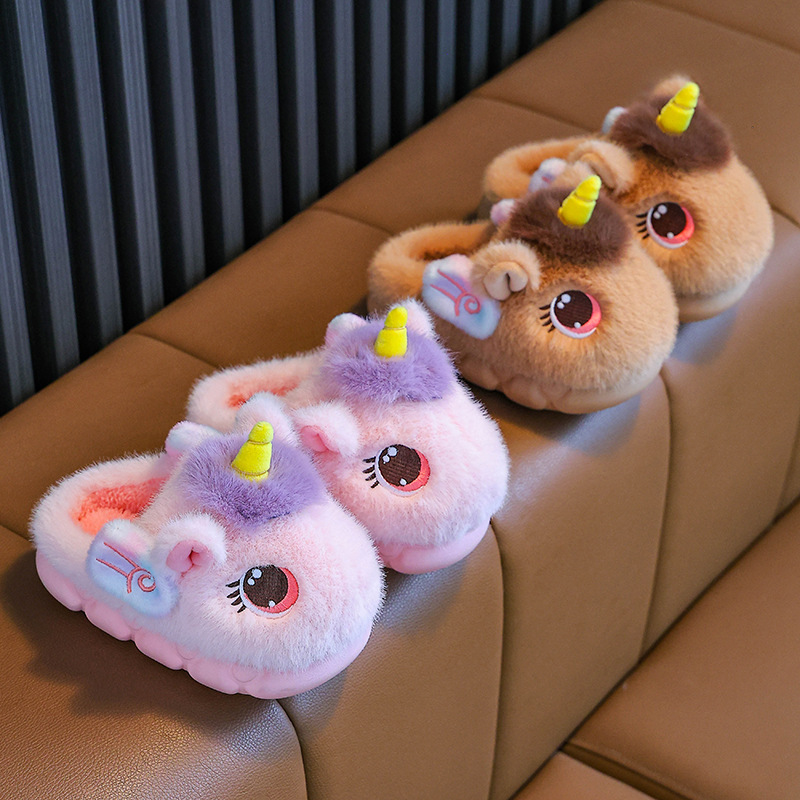 Zapatillas de algodón para niños invierno 2025 nuevas niñas lindas princesas de dibujos animados en el hogar calentamiento madre e hija zapatos de peluche