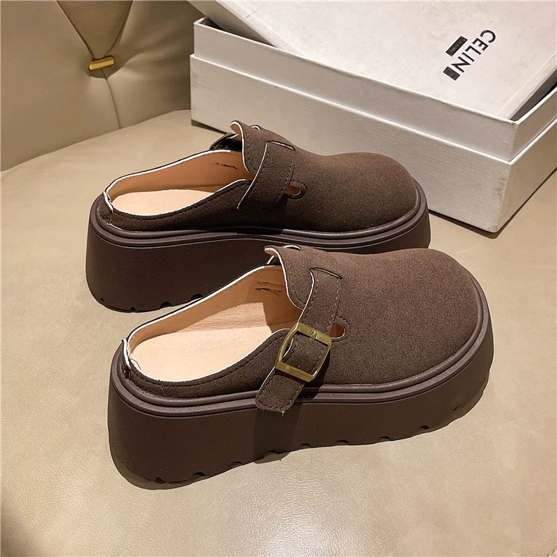 Туфли Birkenstock на толстой подошве для женщин, весна 2025, новый стиль, импортные полутапочки цвета бисквита, женские плоские тапочки оптом