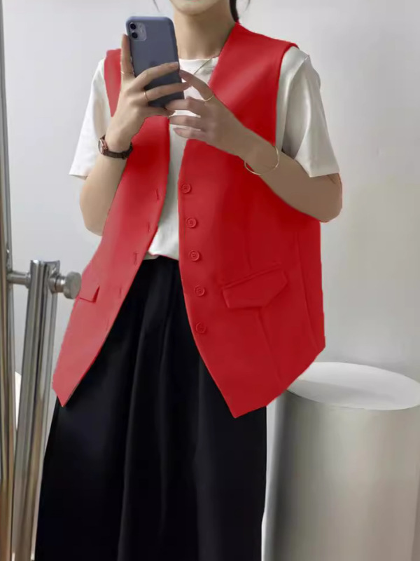 2026 New Style Women's Suit Vest, Loose Fit, Slimming, Elegant Design, V-Neck Sleeveless Vest, Gilet Jacket 2026 New Style Women's Suit Vest, Loose Fit, Slimming, Elegant Design, V-Neck Sleeveless Vest, Gilet Jacket