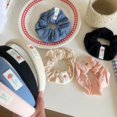 韩系纯色大肠发圈女草莓标签2025新款蝴蝶结头绳甜美少女发绳头饰
