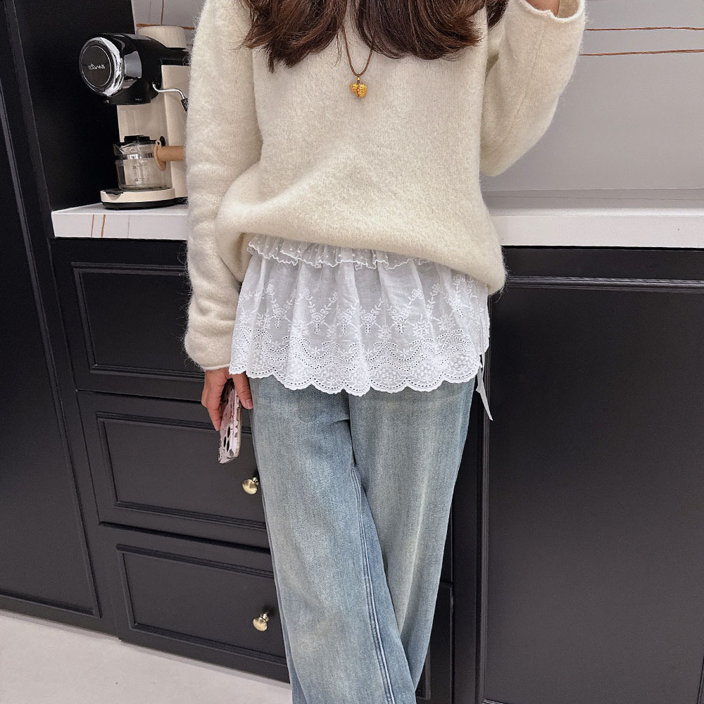 Cotton Embroidered Lace Double-Layer Fart Curtain Women's Export Japanese and Korean Entity All-Match Lace Princess Style Skirt Pontoon Skirt