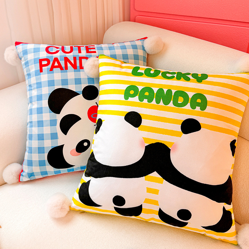Panda Love Dopamine Almohada Funda de almohada Sofá de sala de estar Almohada de cintura abstracta con estampado de cabecera Bola de pelo