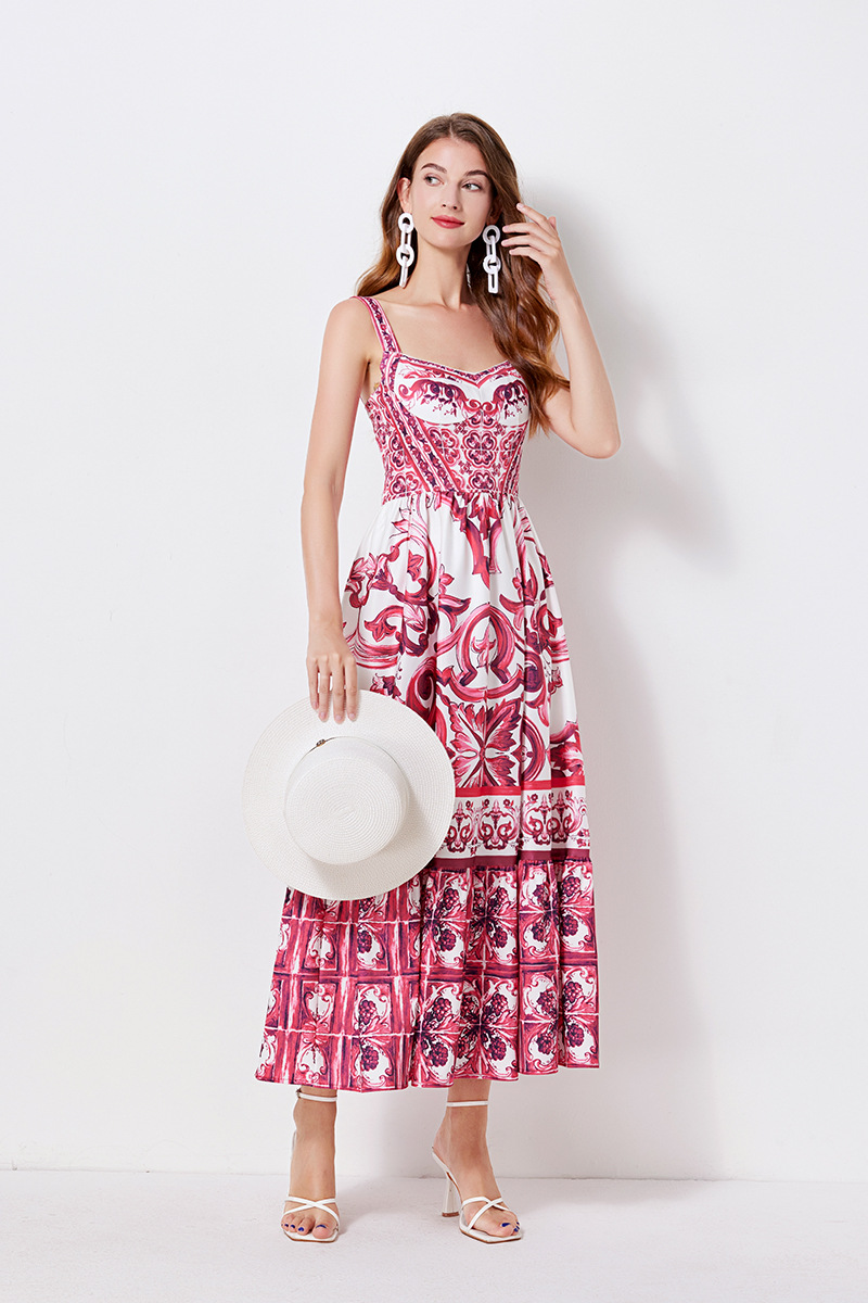 Retro Floral Sling Long Dress 5