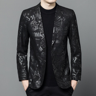 2025 Spring and Autumn New Haining High-end Genuine Leather Leather Men's Sheepskin Suit Tiger Print Jacket Small Suit