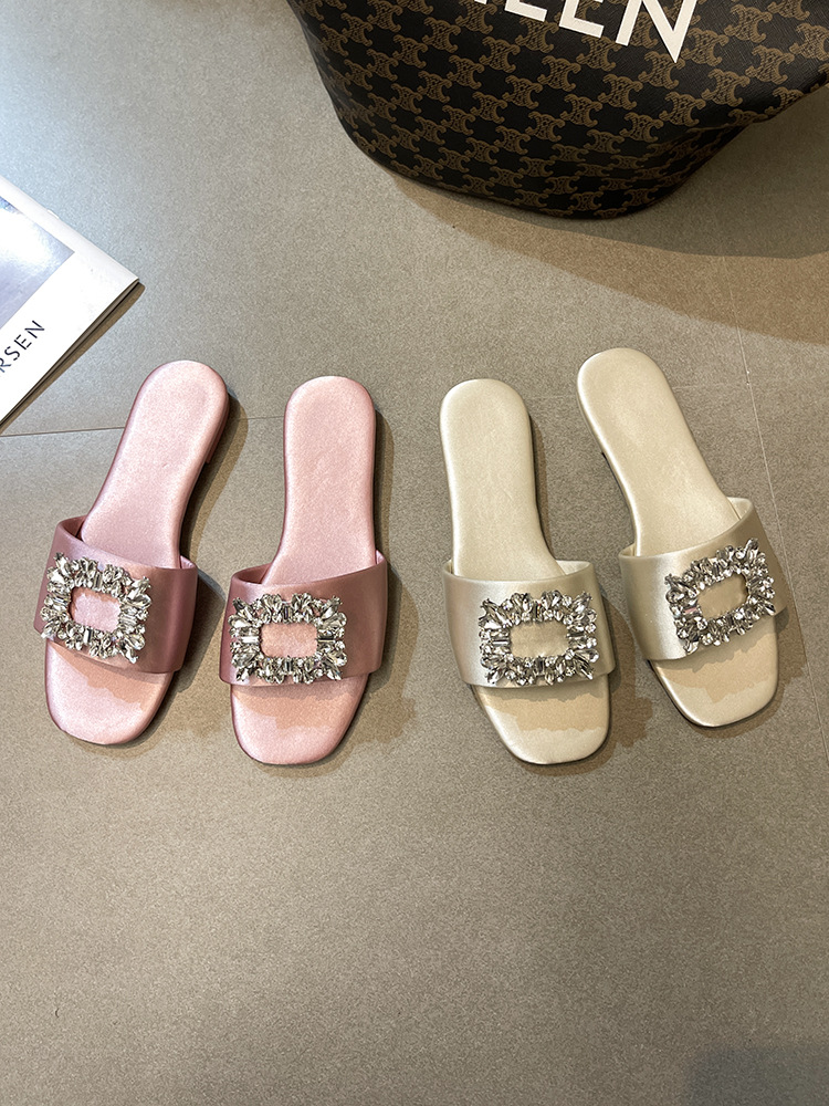 Women's Fashion Solid Color Rhinestone Open Toe Slides Slippers display picture 3