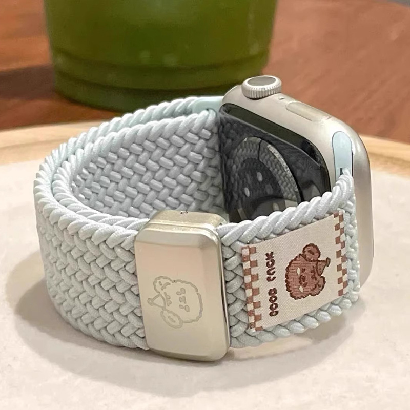 New Bear Nylon Woven Magnetic Watch Strap Suitable for Apple S10 Watch Applewatchs9S87Se Cute