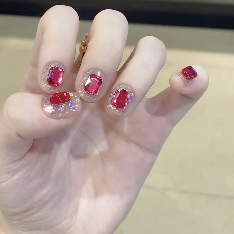网红新款K9倒边平底八角钻美甲饰品超闪玫红色方糖异形钻指甲装饰|undefined