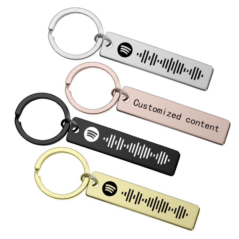 Cross-border 2023 new personality spotify music sharing code stainless steel keychain to map laser lettering