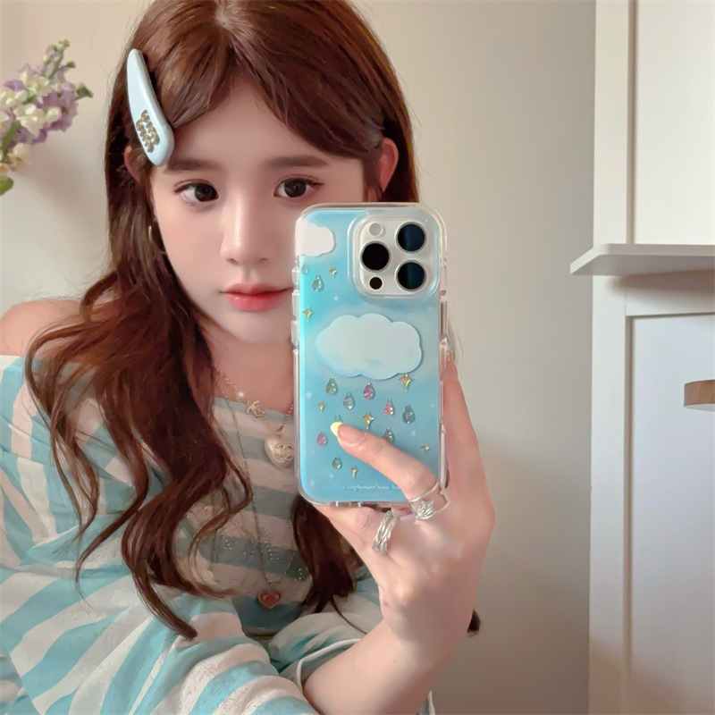Small group dizzy blue clouds rhinestone rain for iPhone16 Apple 15ProMax/14/13 mobile phone case new