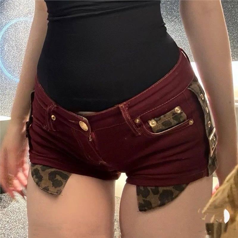 Low-rise Spice Girl American-style Denim Super Shorts New Tight Hip Slimming A- line Stretch Sexy Leopard Print Hot Pants Low-rise Spice Girl American-style Denim Super Shorts New Tight Hip Slimming A- line Stretch Sexy Leopard Print Hot Pants
