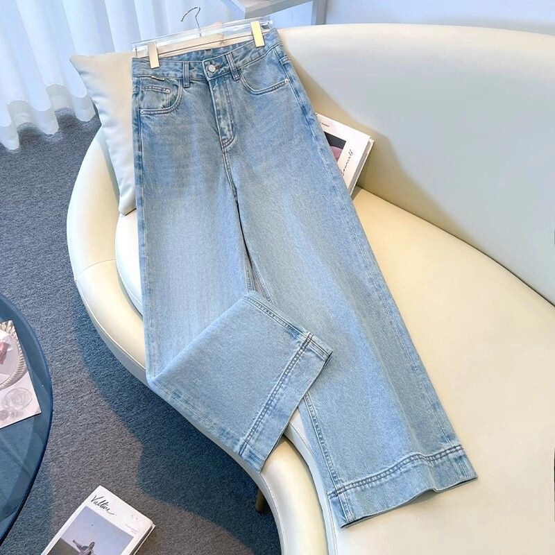 Light Blue Soft Denim Wide-Leg Jeans for Women, 2026 Summer Thin New High-Waisted Petite Cropped Straight Pants Light Blue Soft Denim Wide-Leg Jeans for Women, 2026 Summer Thin New High-Waisted Petite Cropped Straight Pants