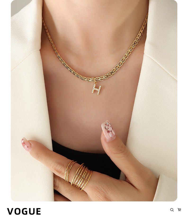 French Style Letter Titanium Steel Copper Plating Inlay Zircon Pendant Necklace 1 Piece