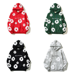 Cross-border wholesale cotton hooded sweater three-dimensional foam cotton printed embroidered letters men's and women's hip hop jacket