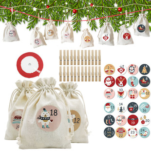 New Christmas Advent Calendar Bag Cotton Cloth Bundle Pocket Christmas Gift Storage Bag Christmas Calendar Hanging Bag
