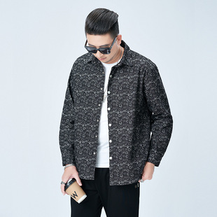 Plus size men's spring and summer new high street lapel casual shirt jacket loose washed Denim shirt men's coat
