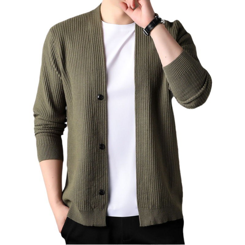 Cárdigan de punto nuevo para hombre, otoño e invierno, cómodo, sencillo, estilo diario, versátil, informal, lana sintética.
