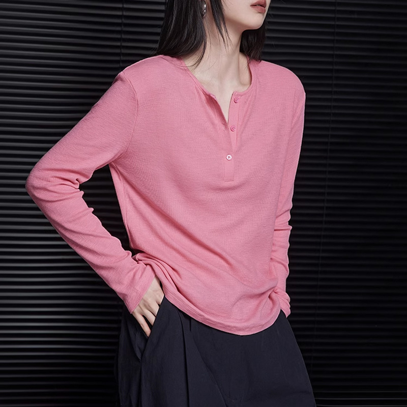 Pink Slim Long-Sleeved Elegant Knitted Knitwear T-Shirt Women's Design Niche 2025 Early Autumn Bottoming Shirt