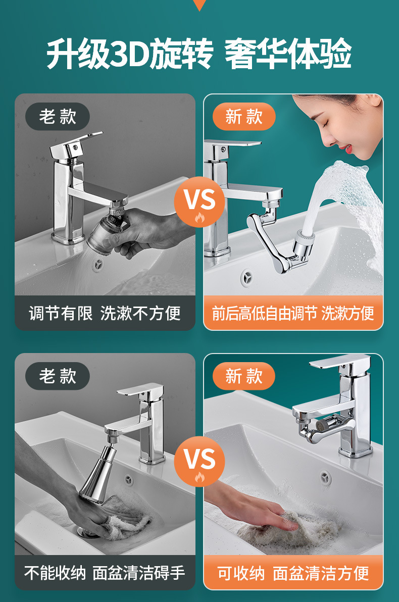 万向机械臂水龙头防溅水嘴厨房可旋转万能外接头抖音转换延伸神器详情5