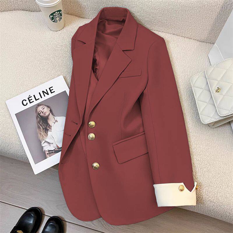 Áo blazer vest nữ thiết kế cao cấp dáng suông, tay dài, cổ vest, phối màu, phong cách Hàn Quốc — Khoai môn tím, gừng vàng, màu xanh ngọc lục bảo, màu xanh nhạt chi tiết 14