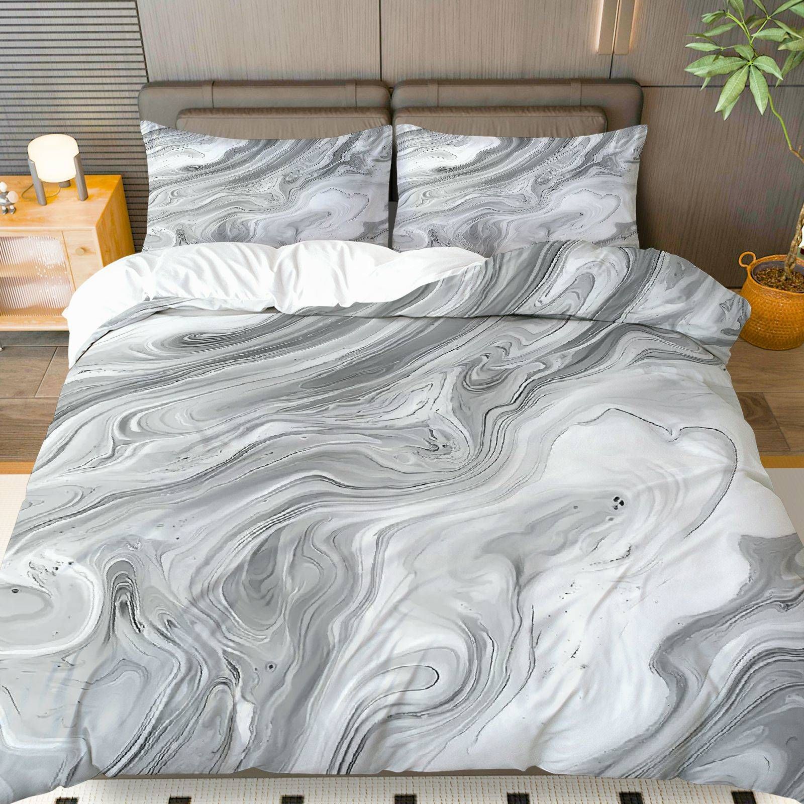 TEMU / JIT negro y blanco textura de mármol molienda impresión digital kit de colcha de tela para el hogar se puede diseñar