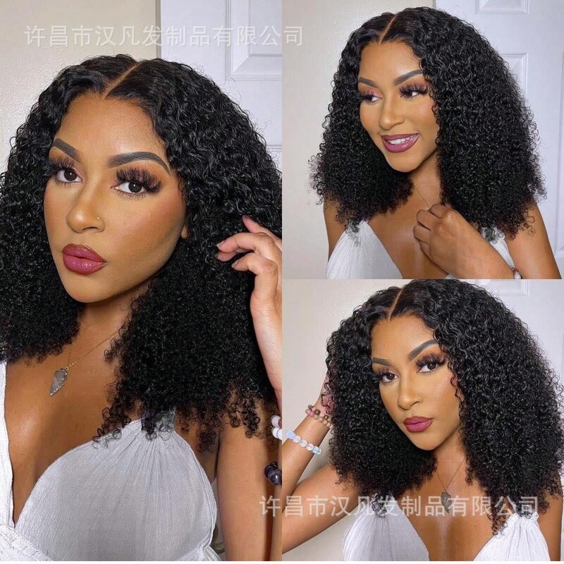 Cross-Border Wig 100% Human Hair 4*4 Bob Jerrycurl # 1B Glue-Free Wig, Fluffy and Thick Wig Cross-Border Wig 100% Human Hair 4*4 Bob Jerrycurl # 1B Glue-Free Wig, Fluffy and Thick Wig