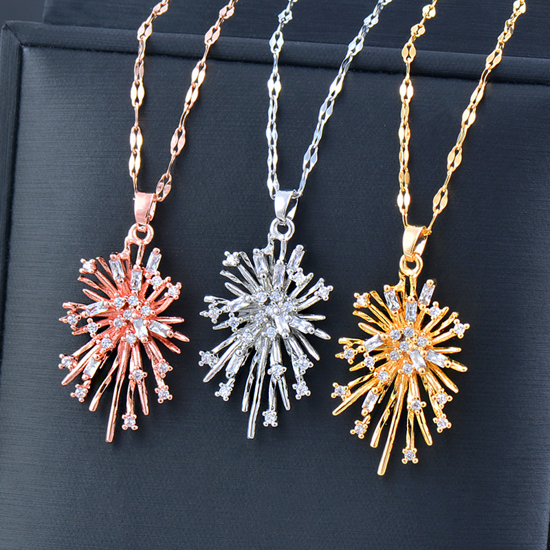 Fashion Fireworks Titanium Steel Inlay Zircon Pendant Necklace 1 Piece